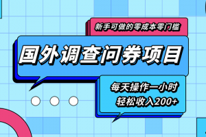 新手零成本零門檻可操作的國外調查問券項目，每天一小時輕松收入200+