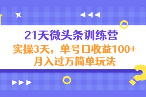 21天微頭條訓練營，實操3天，單號日收益100+月入過萬簡單玩法
