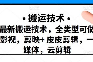 最新短視頻搬運技術，全類型可做影視，剪映 皮皮剪輯，一媒體，云剪輯