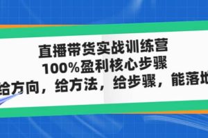 直播帶貨實(shí)戰(zhàn)訓(xùn)練營(yíng)：100%盈利核心步驟，給方向，給方法，給步驟，能落地