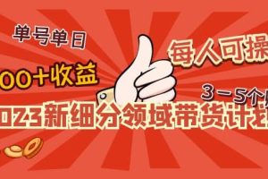 2023新細分領域帶貨計劃：單號單日1000 收益不難，每人可操作3-5個賬號