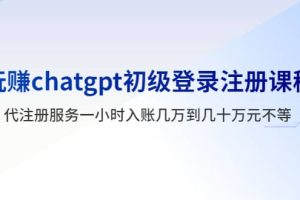 玩賺chatgpt初級(jí)登錄注冊(cè)課程，代注冊(cè)服務(wù)一小時(shí)入賬幾萬到幾十萬元不等