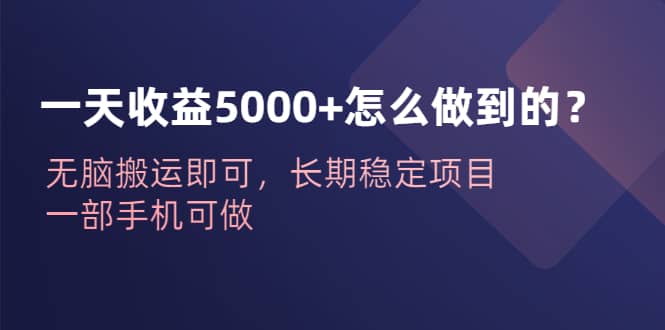 一天收益5000 怎么做到的？無腦搬運即可，長期穩定項目，一部手機可做插圖