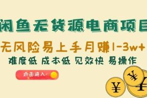 閑魚無貨源電商項(xiàng)目：無風(fēng)險(xiǎn)易上手月賺10000 難度低 成本低 見效快 易操作