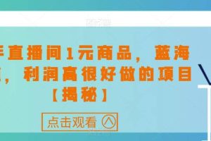 快手直播間1元商品，藍海賽道，利潤高很好做的項目【揭秘】