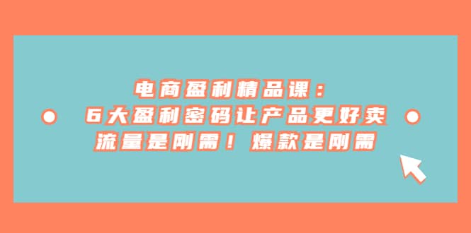 電商 盈利精品課:6大盈利 密碼讓產品更好賣,流量是剛需!爆款是剛需插圖 電商 盈利精品課:6大盈利 密碼讓產品更好賣,流量是剛需!爆款是剛需插圖