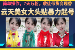 美女大頭貼暴力起號(hào)教學(xué)，簡(jiǎn)單操作，7天萬(wàn)粉，收徒帶貨變現(xiàn)香