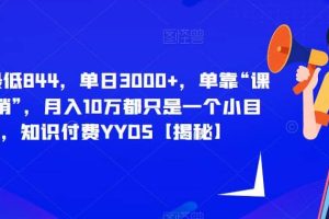 每單最低844，單日3000 ，單靠“課程分銷”，月入10萬都只是一個小目標，知識付費YYDS【揭秘】