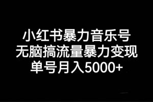 小紅書暴力音樂號，無腦搞流量暴力變現，單號月入5000
