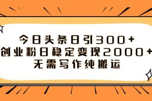 今日頭條日引300 創(chuàng)業(yè)粉日穩(wěn)定變現(xiàn)2000 無需寫作純搬運