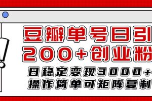 豆瓣單號日引200 創(chuàng)業(yè)粉日穩(wěn)定變現(xiàn)3000 操作簡單可矩陣復制！