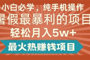 小白必學，純手機操作，暑假最暴利的項目輕松月入5w+最火熱賺錢項目