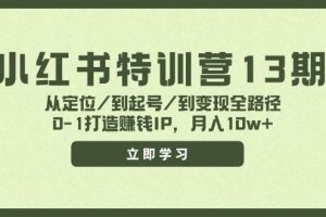 小紅書特訓營13期，從定位/到起號/到變現全路徑，0-1打造賺錢IP，月入10w+