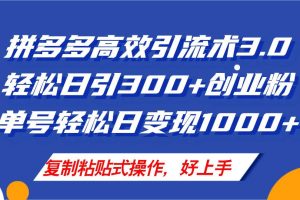 拼多多店鋪引流技術3.0,日引300+付費創業粉,單號輕松日變現1000+