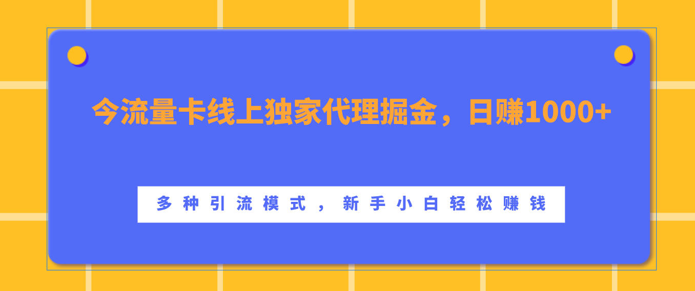 流量卡線上獨家代理掘金，日賺1000+ ，多種引流模式，新手小白輕松賺錢