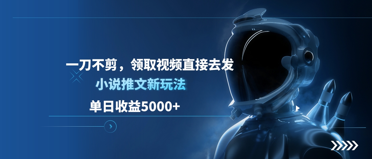 單日收益5000+，小說推文新玩法，一刀不剪，領取視頻直接去發