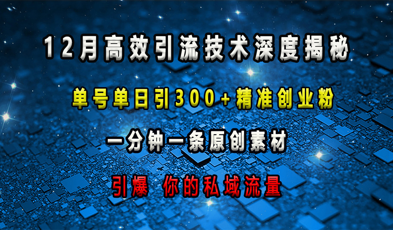 12月高效引流技術深度揭秘 ,單號單日引300+精準創業粉,一分鐘一條原創素材,引爆你的私域流量