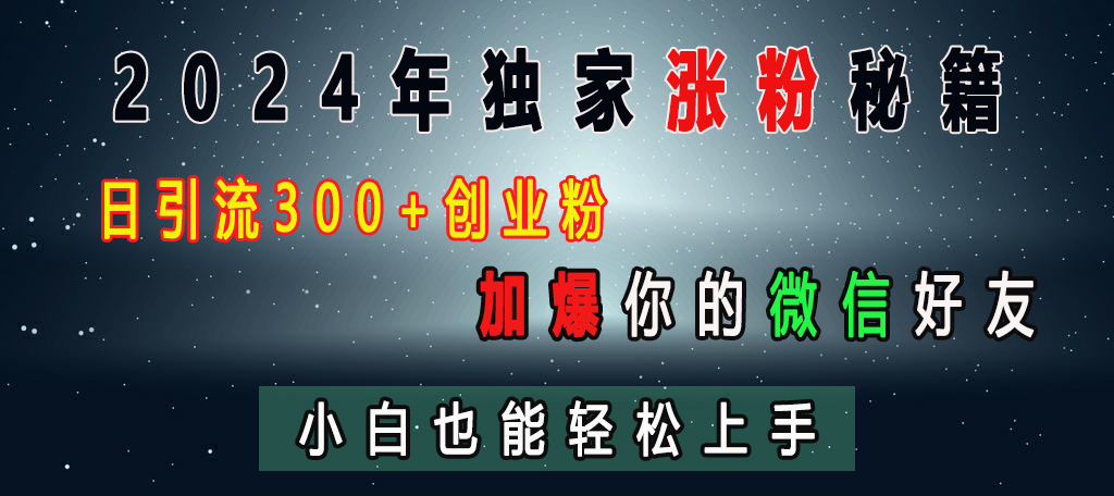 2024年獨家漲粉秘籍,日引流300+創(chuàng)業(yè)粉,加爆你的微信好友,小白也能輕松上手