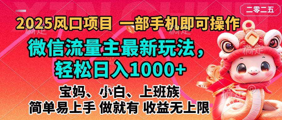 2025藍海風口項目，微信流量主最新玩法，輕松日入1000+，簡單易上手，做就有 收益無上限