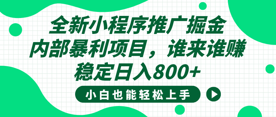 全新小程序推廣掘金，內部暴利項目，小白輕松上手，穩(wěn)定日入800+