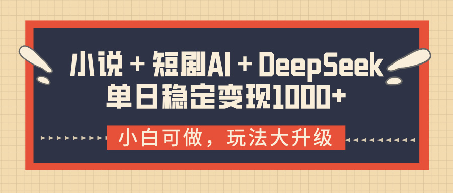 小說＋短劇AI＋DeepSeek結合變現，單日穩定變現1000+