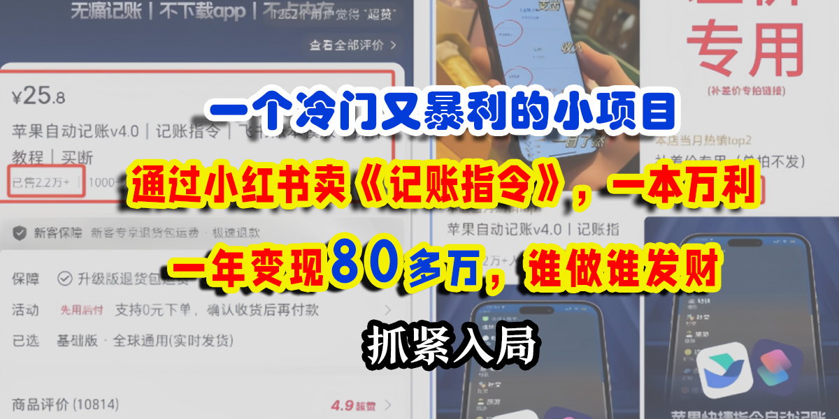 一個(gè)冷門又暴利的小項(xiàng)目，通過小紅書賣《記賬指令》，一本萬利，一年變現(xiàn)80多萬，誰做誰發(fā)財(cái)