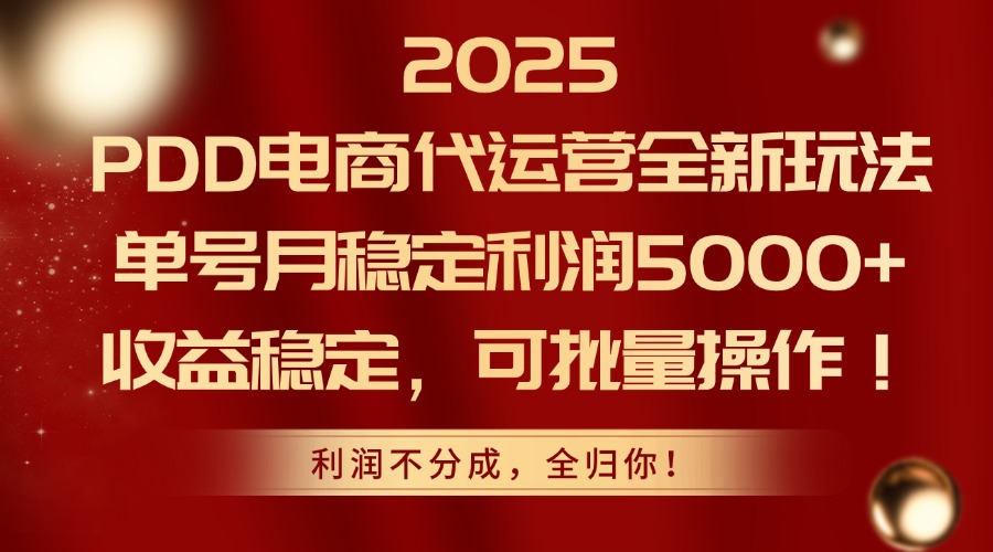 2025 PDD電商代運營全新玩法,單號月穩定利潤5000+,收益穩定,可批量操作!