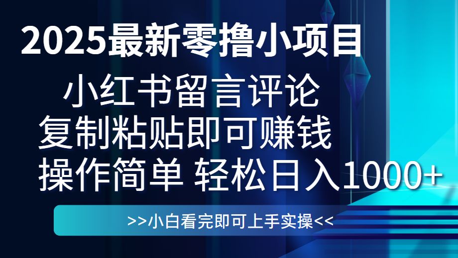 最新零擼小項目，小紅書留言評論，復制粘貼即可賺錢，一條0.5，一天1000+