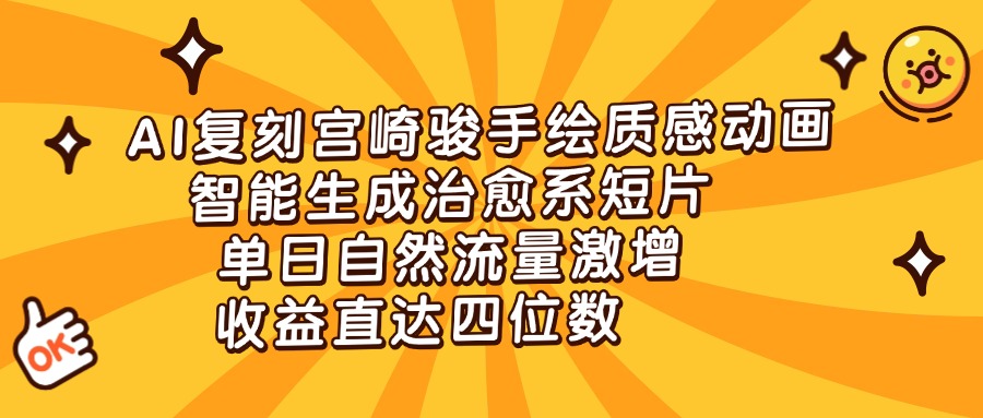 AI復刻宮崎駿手繪質感動畫,智能生成治愈系短片,單日自然流量激增,收益直達四位數插圖 AI復刻宮崎駿手繪質感動畫,智能生成治愈系短片,單日自然流量激增,收益直達四位數插圖