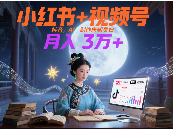 小紅書+視頻號+抖音，AI輕松制作唐朝貴婦IP，毒雞湯、勵志、減肥瘦身、養生賽道輕松切入，每天30分鐘，輕松產出N條，月入3萬+?