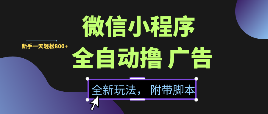 微信小程序掛機(jī)擼廣告，全新玩法，新手一天輕松800+【附帶腳本】