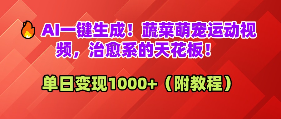 AI一鍵生成！蔬菜萌寵運動視頻，治愈系的天花板！單日變現1000+（附教程）