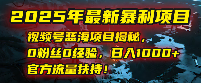 2025年最新暴利項目：視頻號藍海項目揭秘，0粉絲0經驗，日入1000+，官方流量扶持！