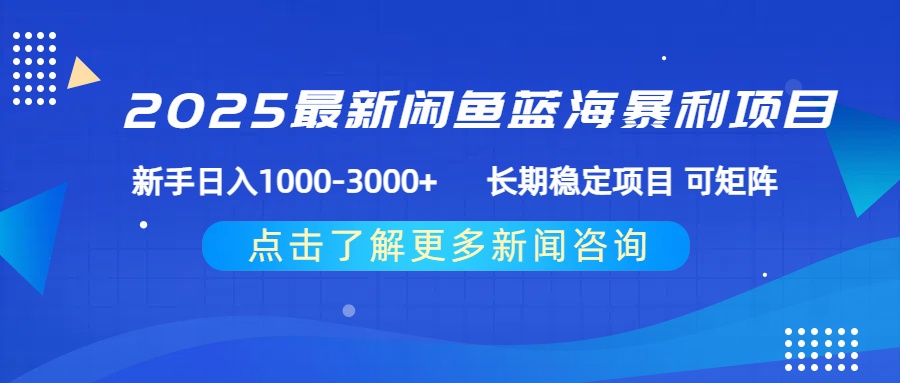 2025最新閑魚藍海暴利項目 ，新手日入1000-3000+ 長期穩定項目 可矩陣