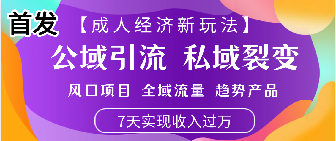 首發：【成人經濟新玩法】市面獨家玩法，風口項目、全域流量、趨勢產品，7天實現月入過萬插圖