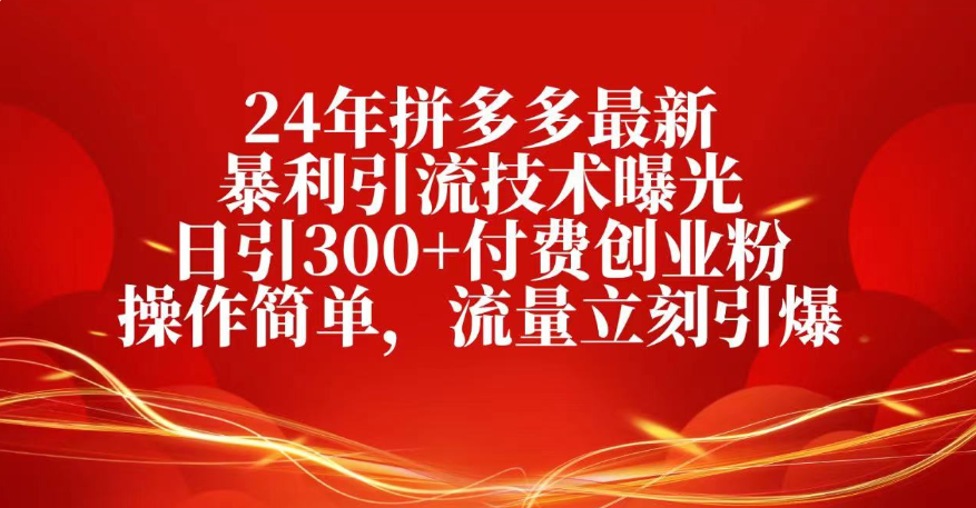 25年拼多多最新暴利引流技術曝光、日引300+付費創業粉操作簡單，流量立刻引爆