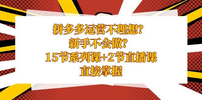 拼多多運營不理想？新手不會做？15節(jié)系列課 2節(jié)直播課，直接掌握