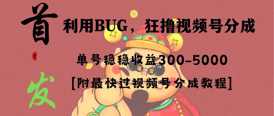 全網獨家首發，視頻號BUG，超短期項目，單號每日凈收益300-5000！