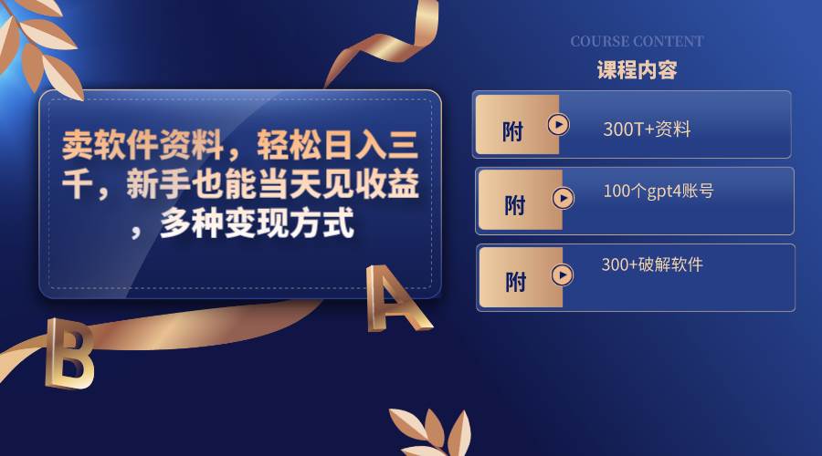 賣軟件資料，輕松日入三千，新手也能當(dāng)天見收益，多種變現(xiàn)方式，（附300T 資料，100個gpt4賬號，300 破解軟件）