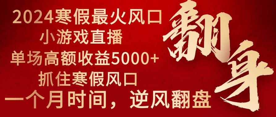 2024年最火寒假風口項目 小游戲直播 單場收益5000 抓住風口 一個月直接提車