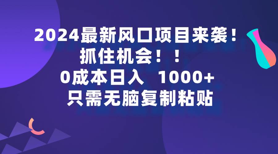 2024最新風(fēng)口項(xiàng)目來(lái)襲，抓住機(jī)會(huì)，0成本一部手機(jī)日入1000+，只需無(wú)腦復(fù)…