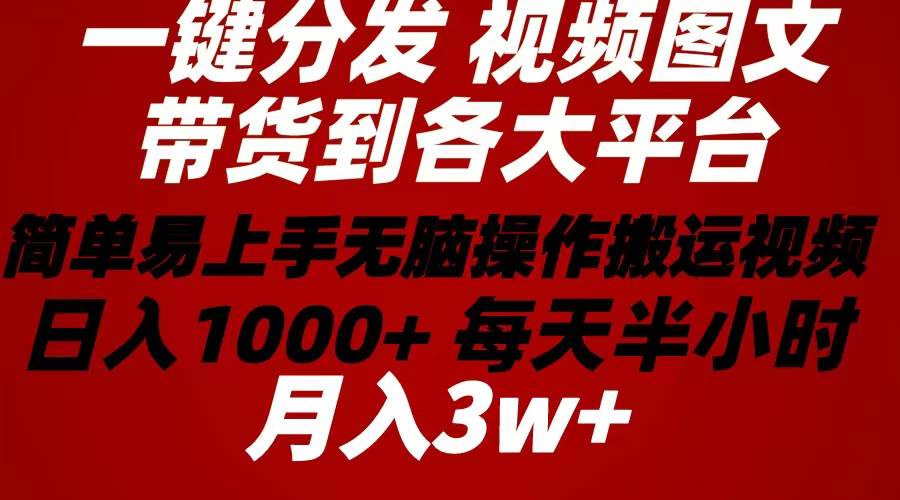 2024年 一鍵分發帶貨圖文視頻  簡單易上手 無腦賺收益 每天半小時日入1…